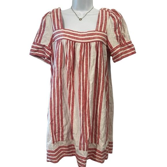 Old Navy Linen Dress Size Small Red Striped Midi 4th of July Americana Coastal - Picture 1 of 14